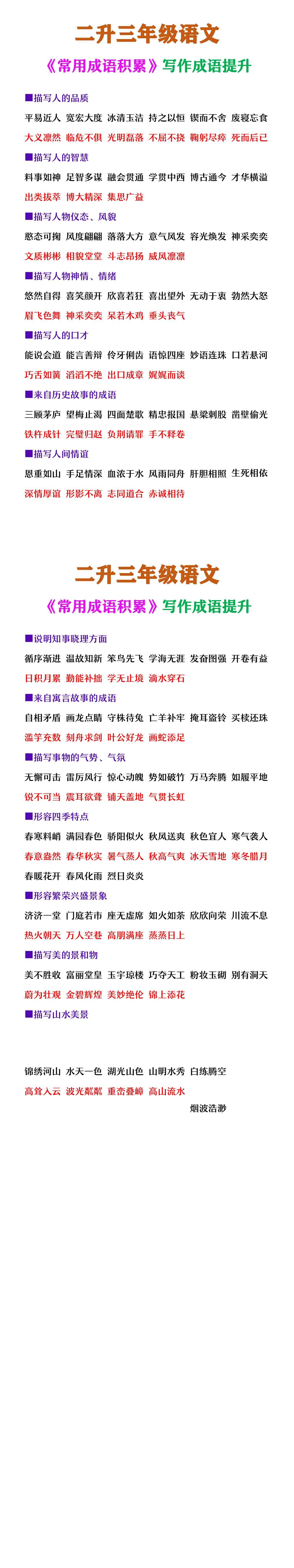 二升三年级语文 《常用成语积累》