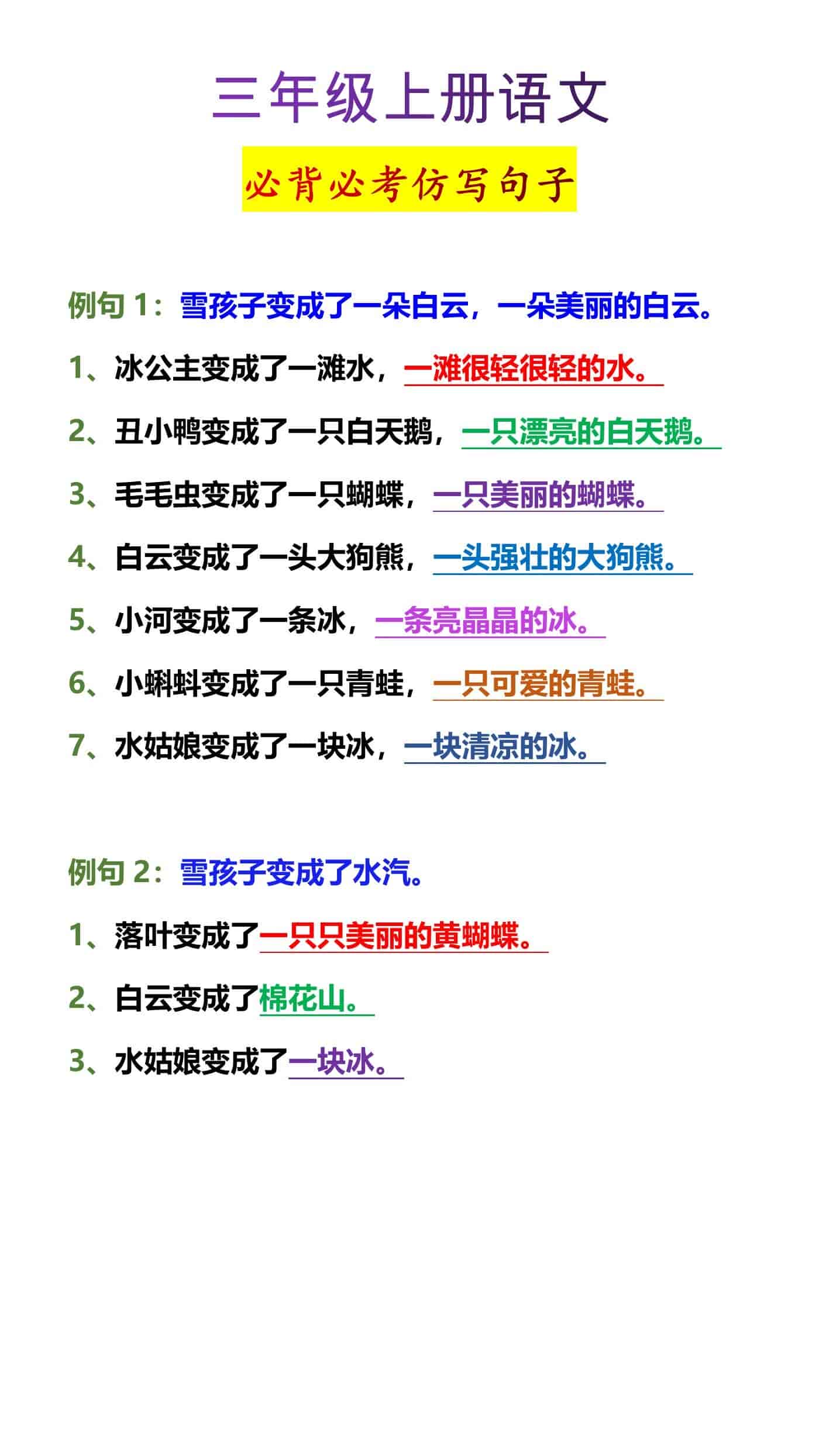 三年级上册语文必背必考仿写句子