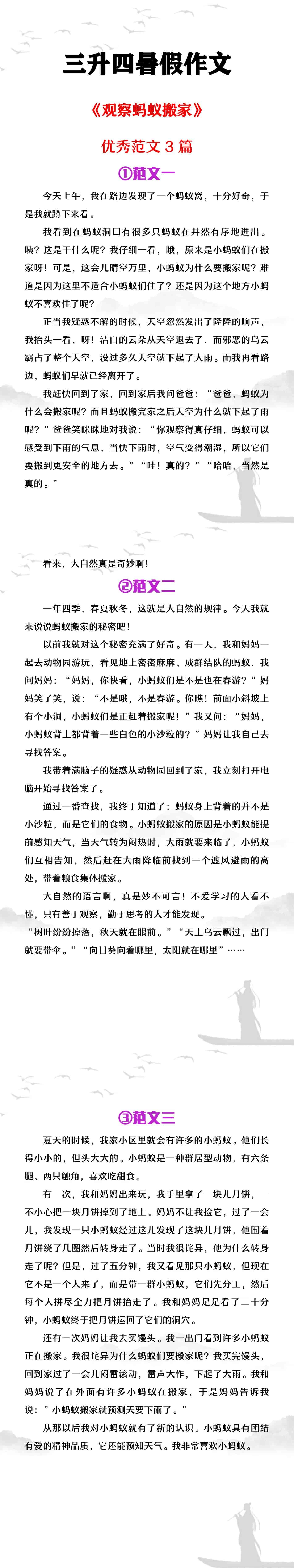 三升四暑假作文《观察蚂蚁搬家》范文3篇
