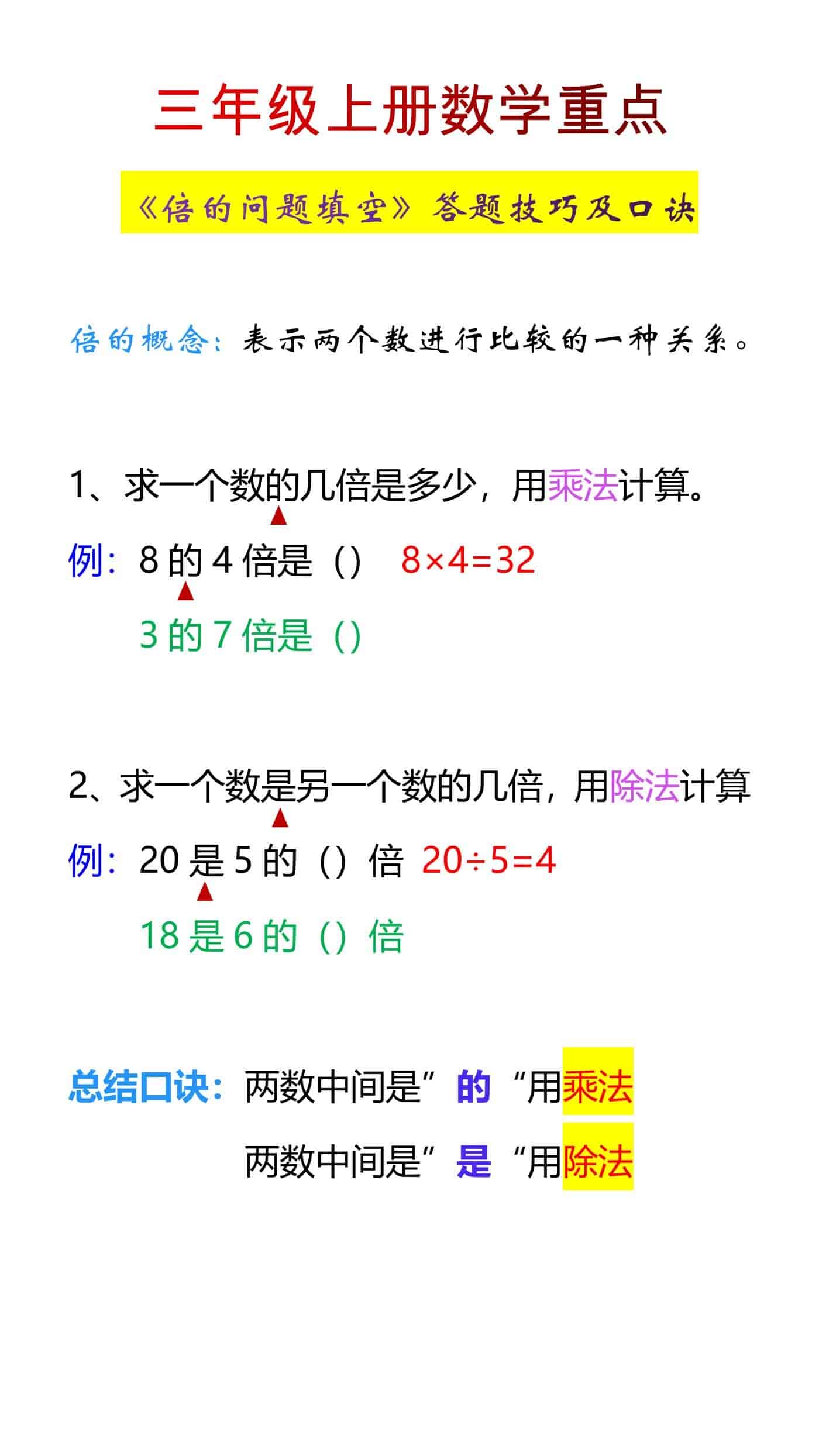 三年级上册数学《倍的问题填空》答题技巧及口