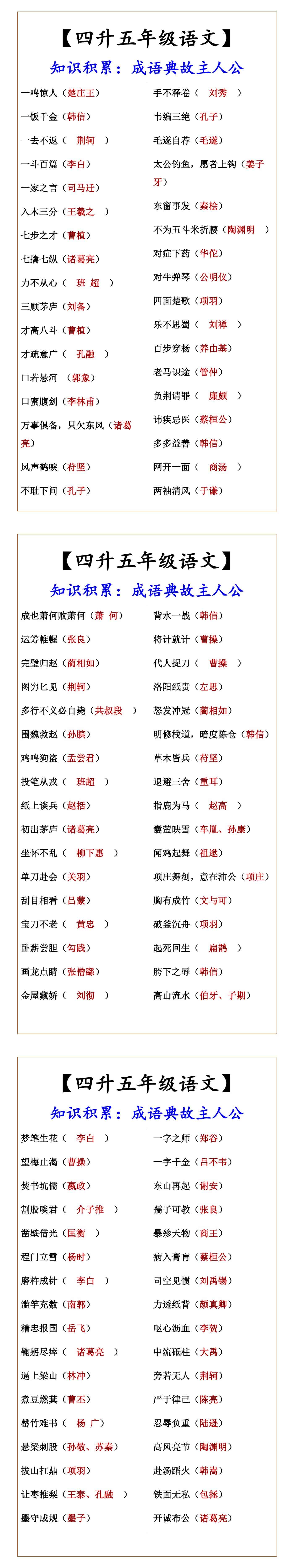 【四升五年级语文】 知识积累：成语典故主人公