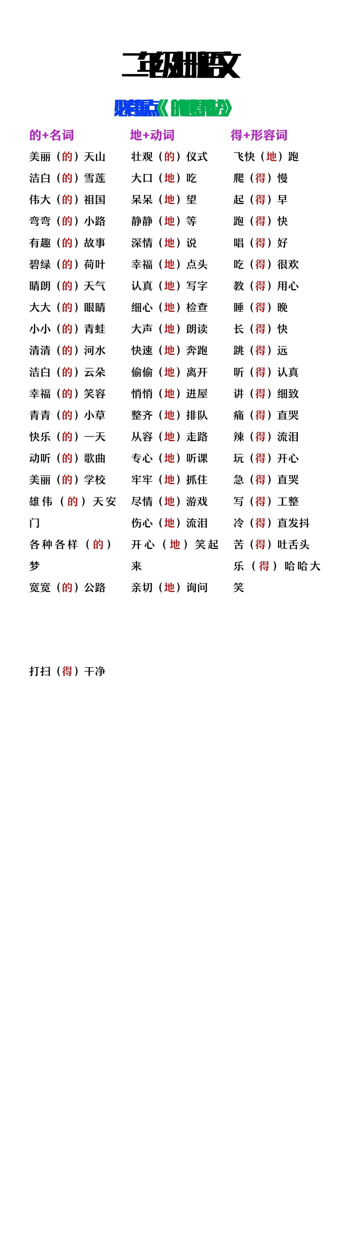 二年级上册语文的地得用法