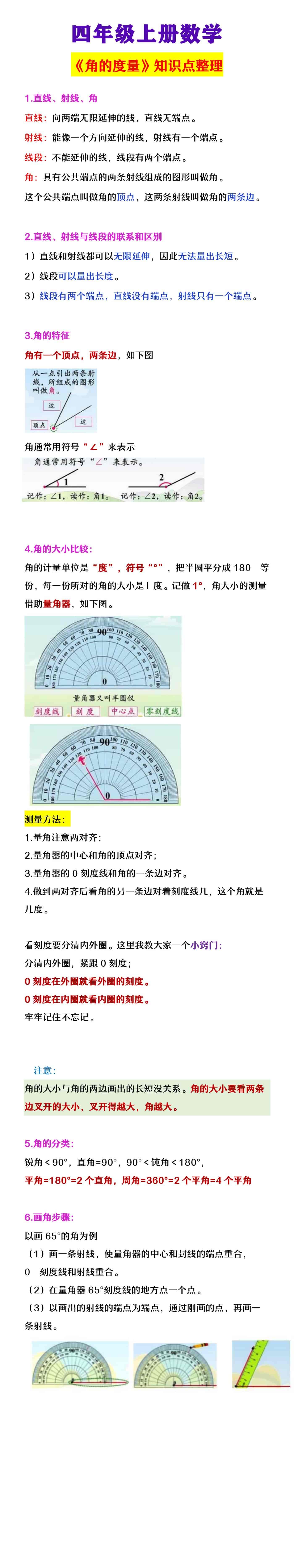 四年级上册数学 《角的度量》知识点整理