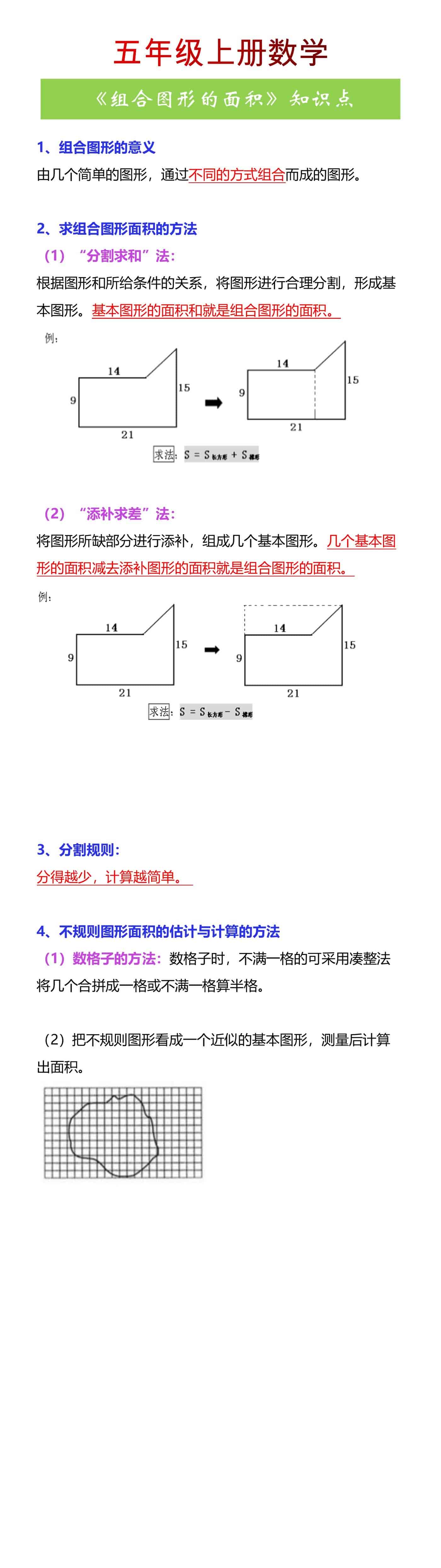 五年级上册数学《组合图形的面积》知识点