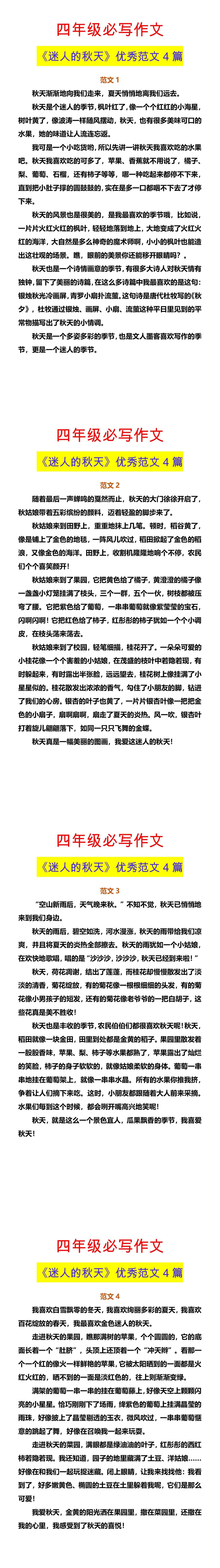 四年级必写作文 《迷人的秋天》优秀范文4篇