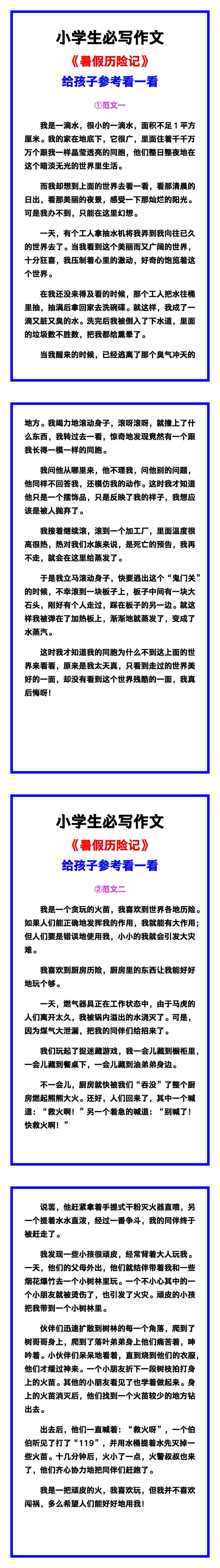 小学生必写作文《暑假历险记》范文素材