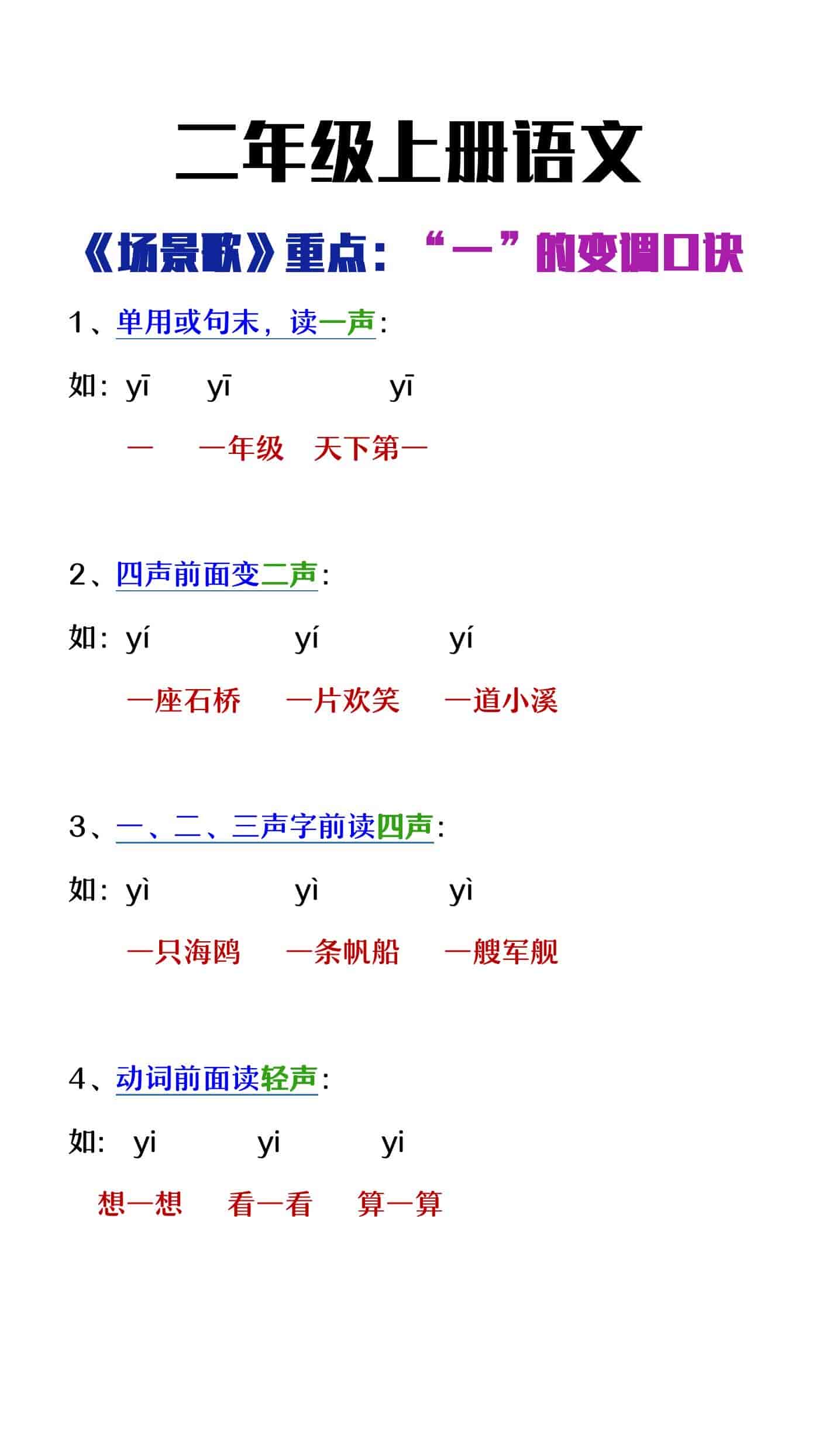 二年级上册语文《场景歌》重点“一”的变调口