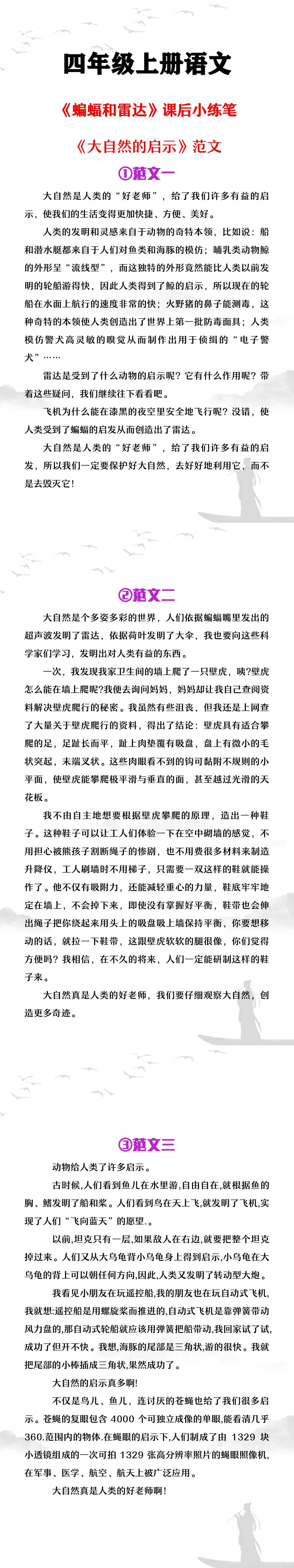 四年级上册语文《蝙蝠和雷达》课后小练笔《大