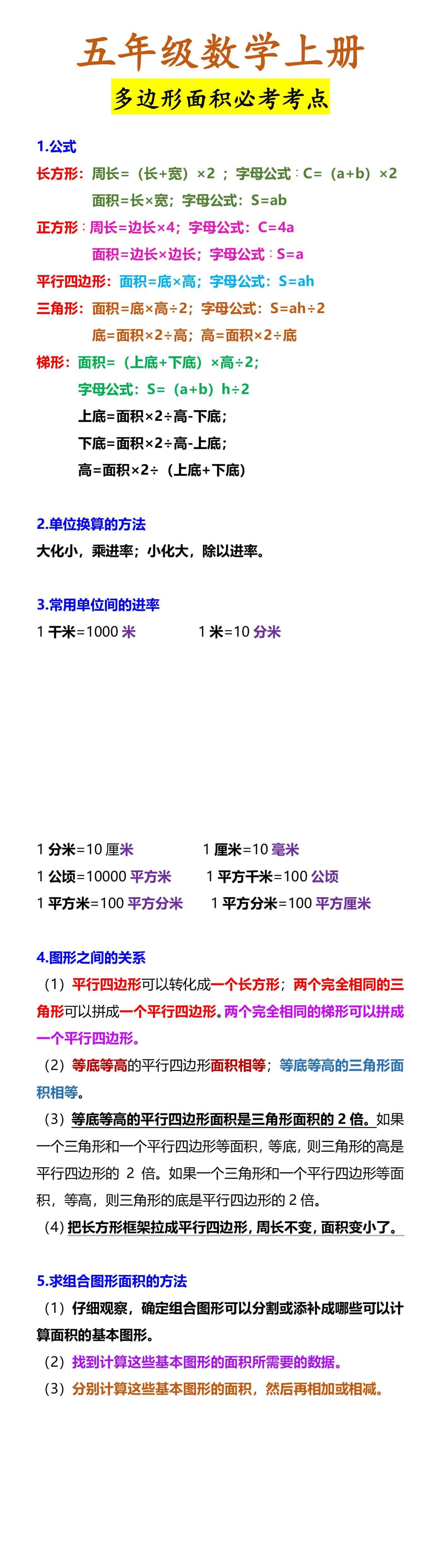 五年级数学上册 多边形面积必考考点