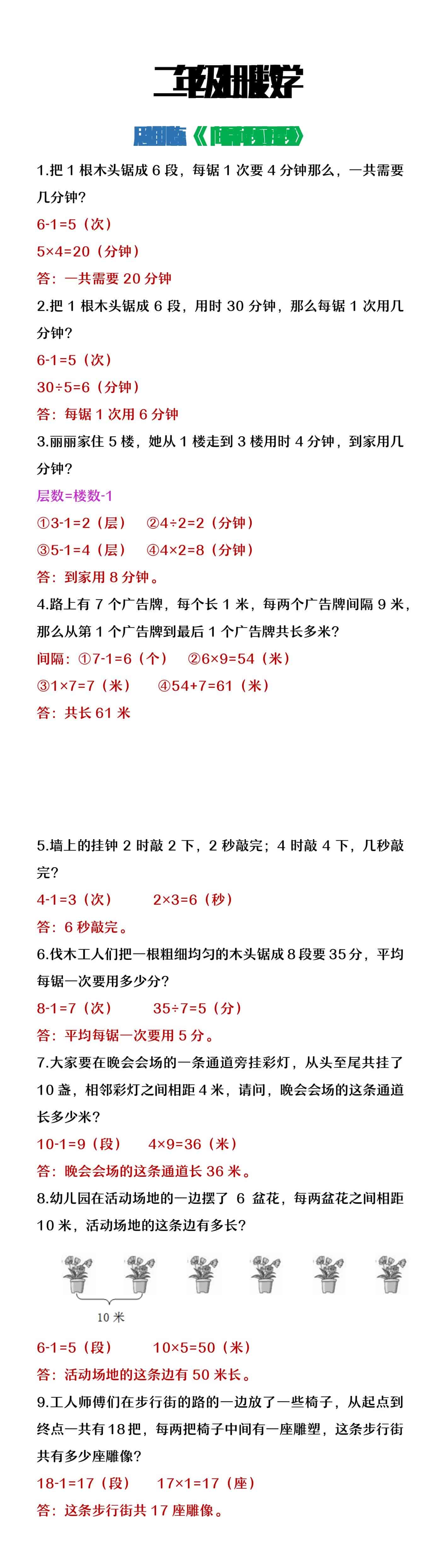 二年级上册数学思维训练间隔问题应用题