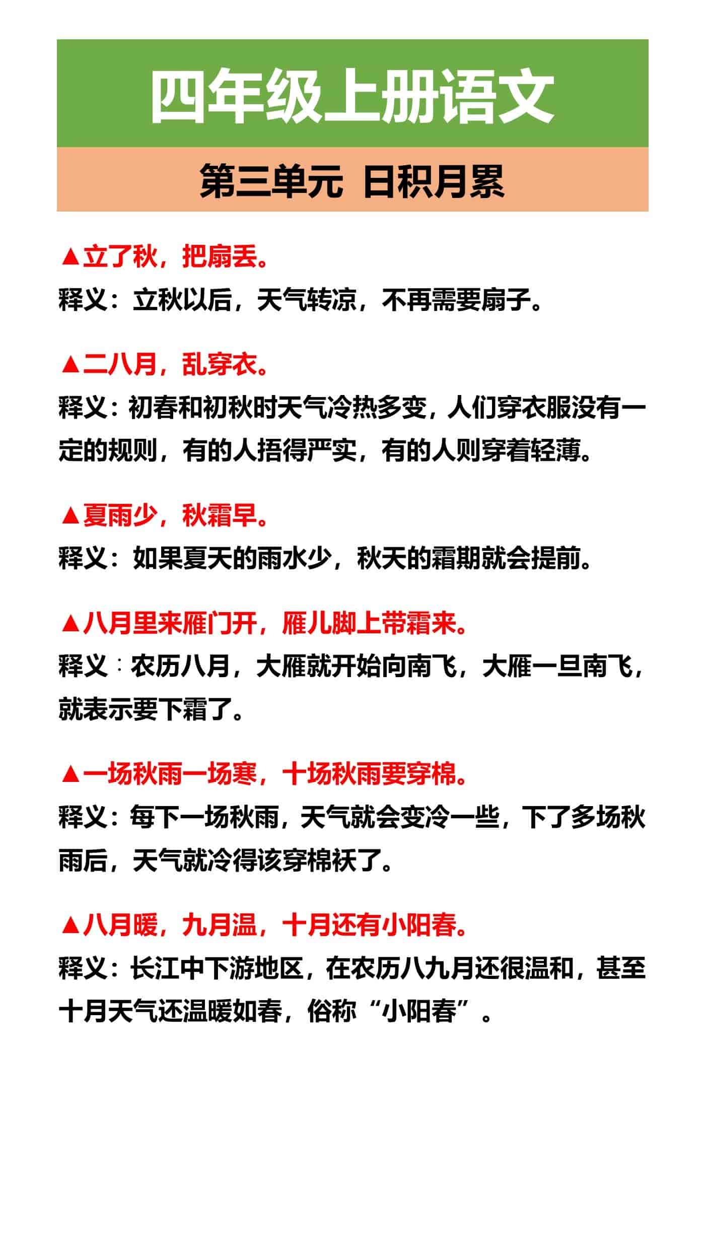四年级上册语文 第三单元 日积月累