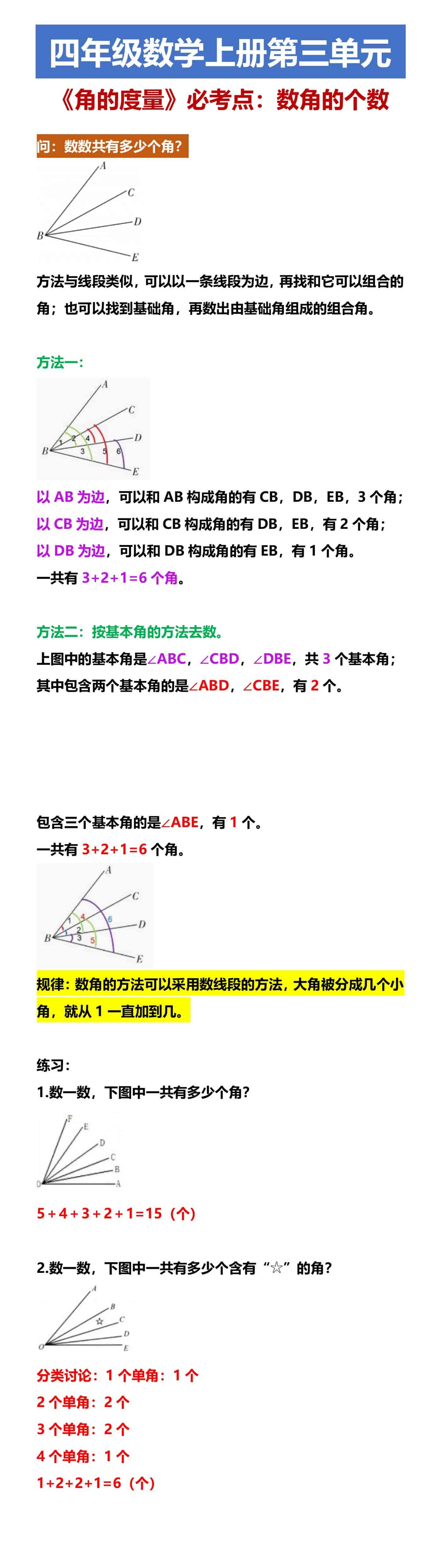 四年级数学上册第三单元 《角的度量》必考点：