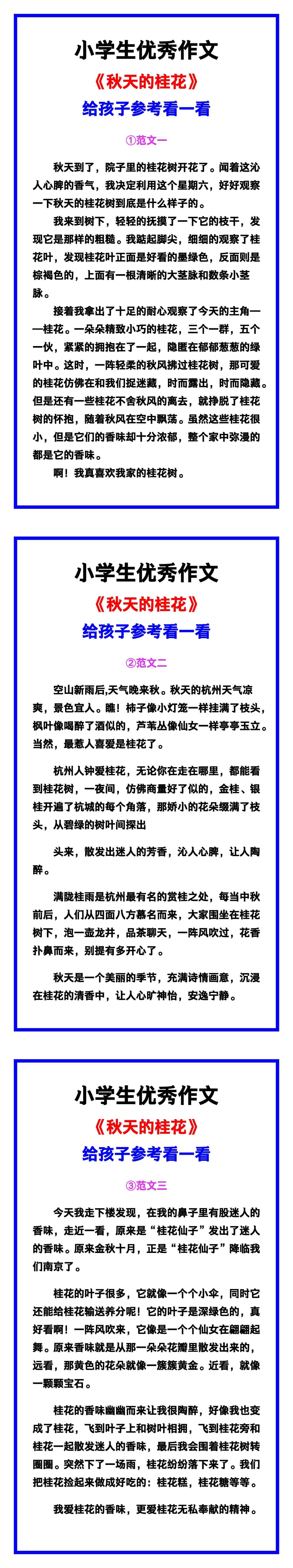 小学生优秀作文《秋天的桂花》范文汇总，替孩