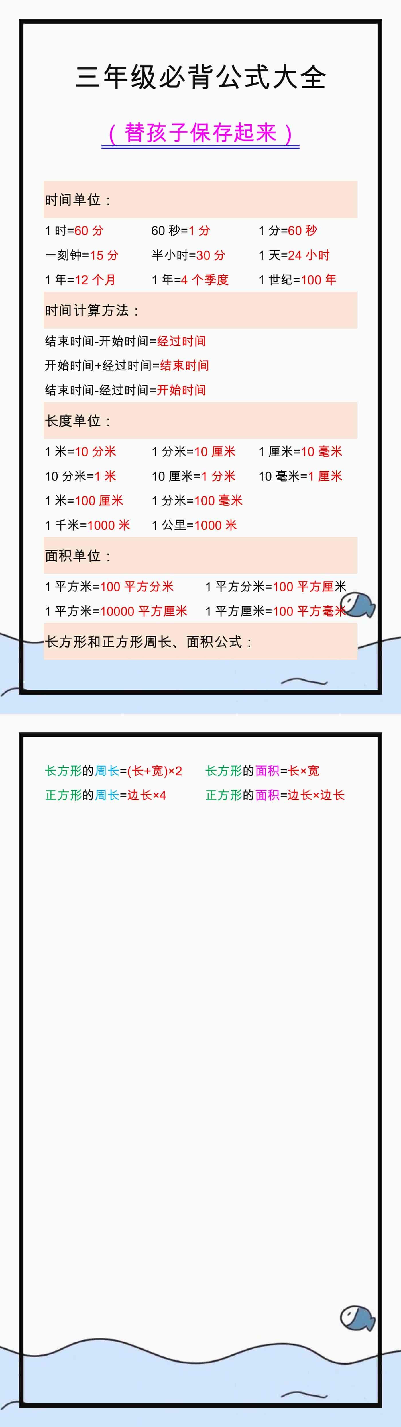 三年级必背公式大全