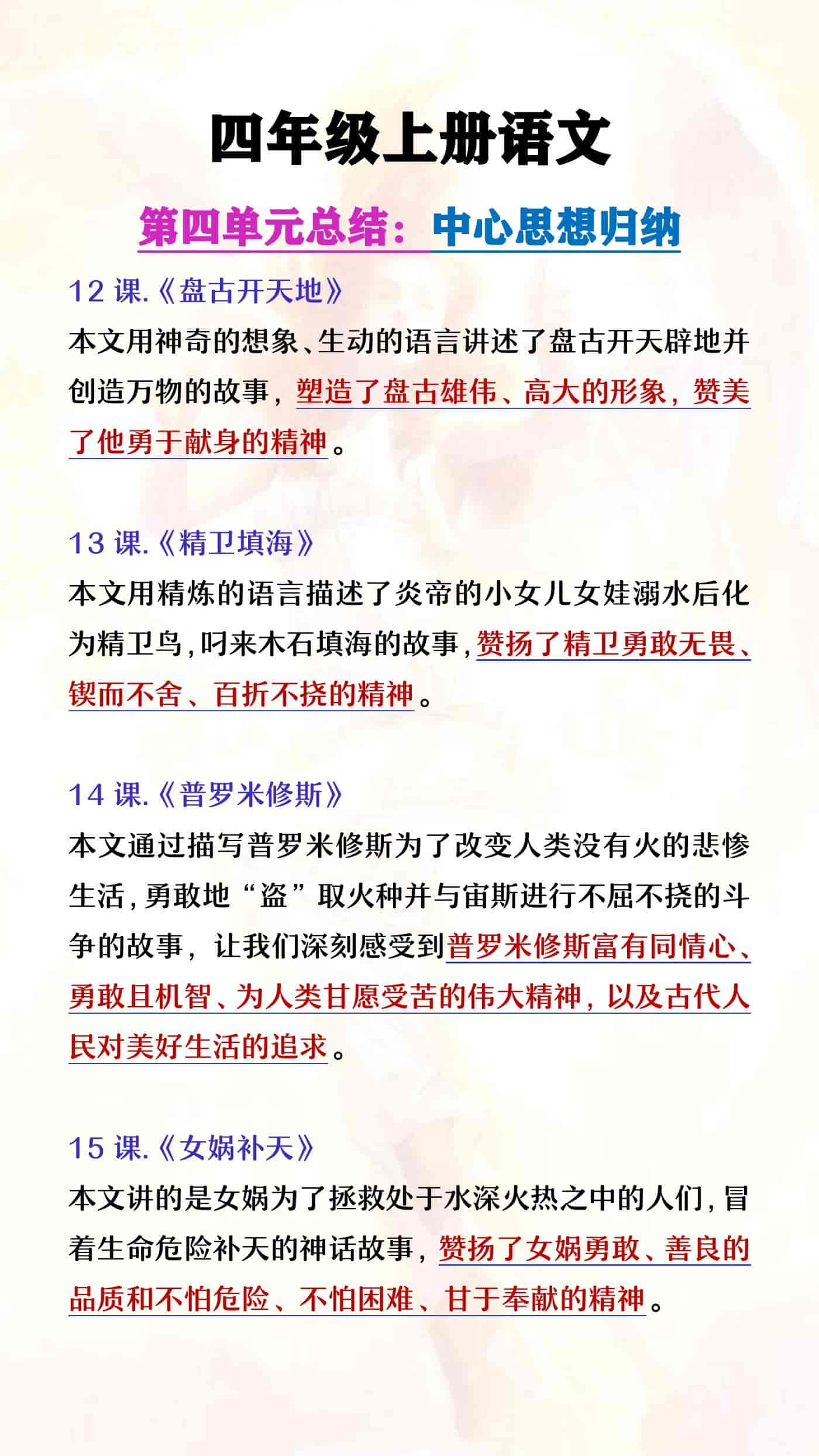 四年级上册语文第4单元中心思想归纳