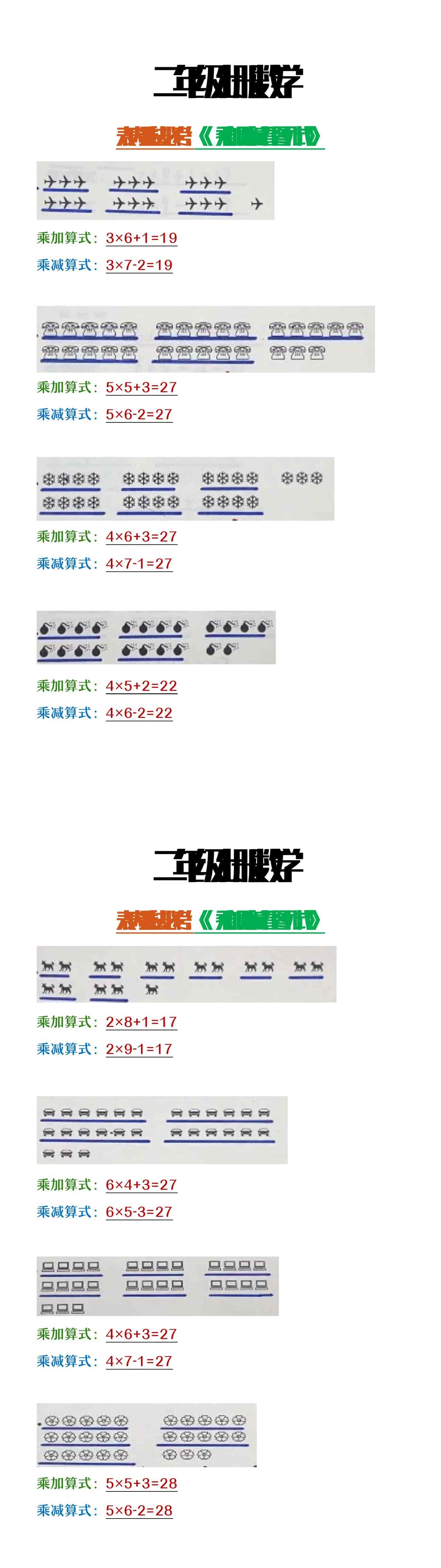 二年级上册数学《表内乘法》必考乘加乘减看图