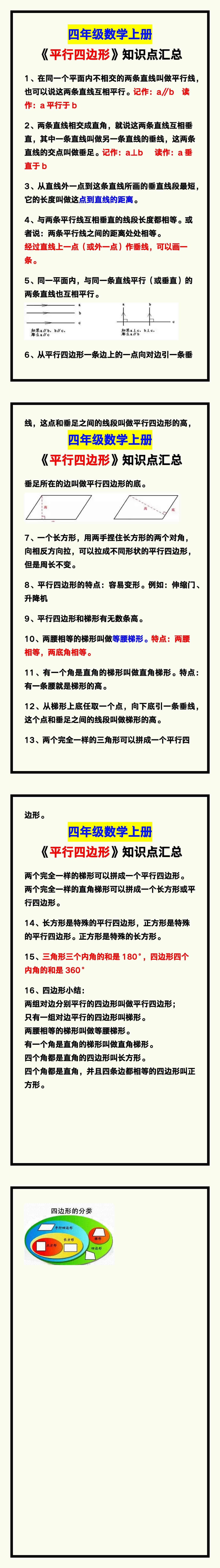 四年级数学上册《平行四边形》知识点汇总，预