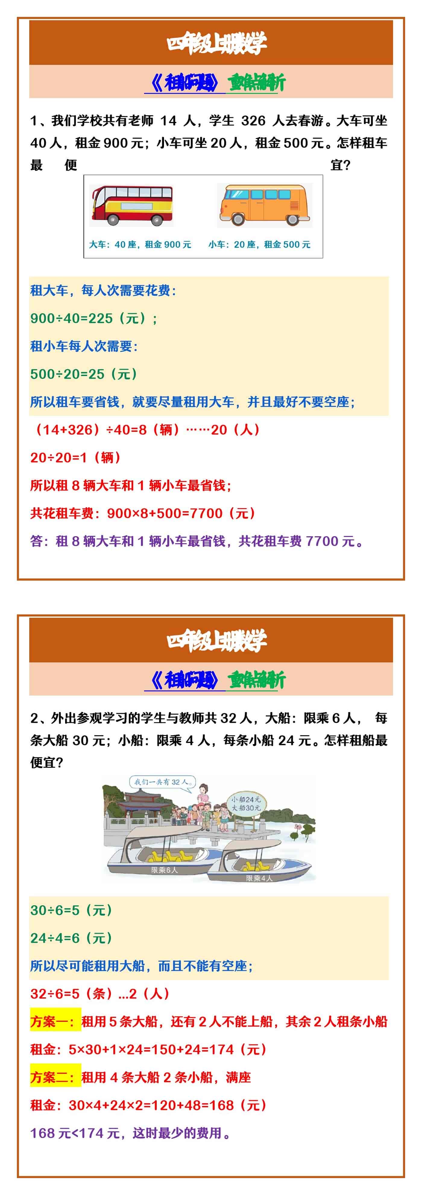 四年级上册数学 《租船问题》重难点解析