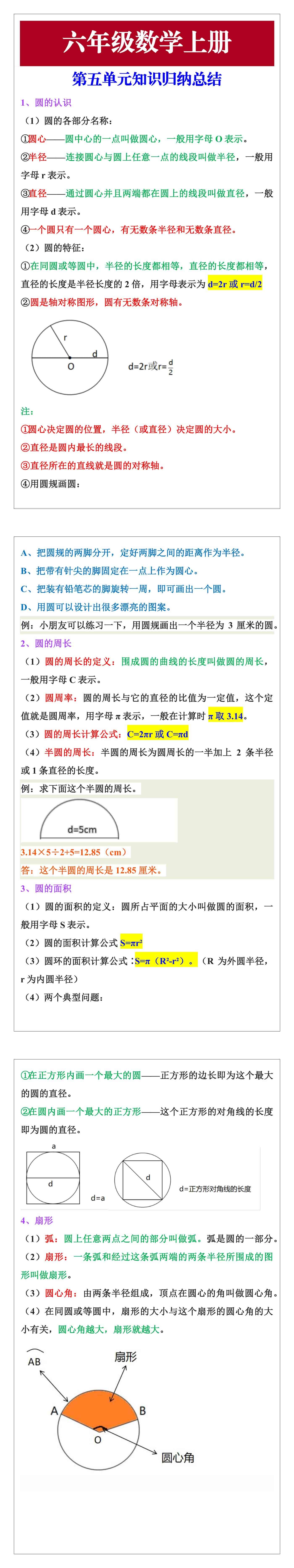 六年级数学上册第五单元知识归纳总结