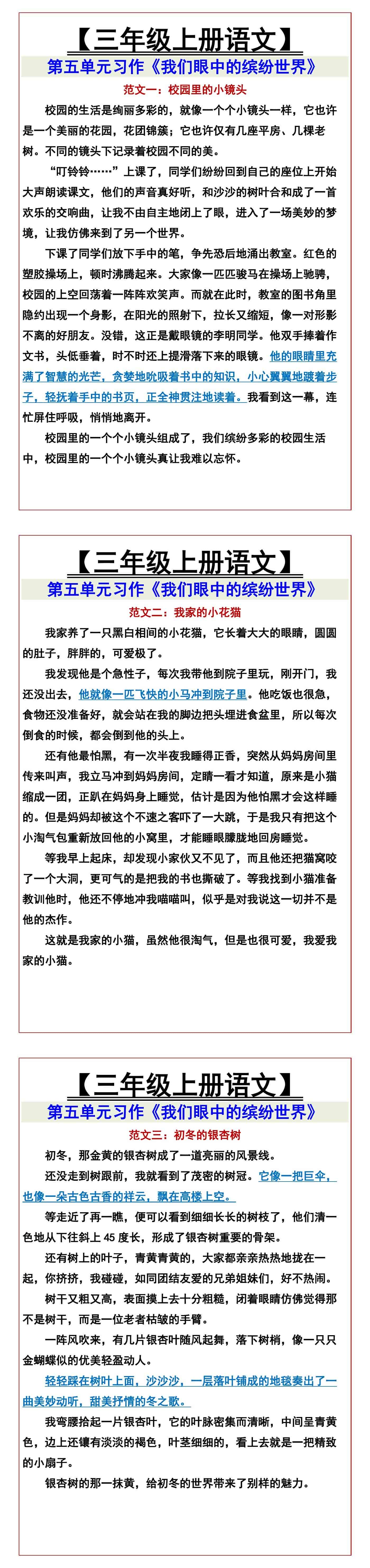 【三年级上册语文】 第五单元习作《我们眼中的