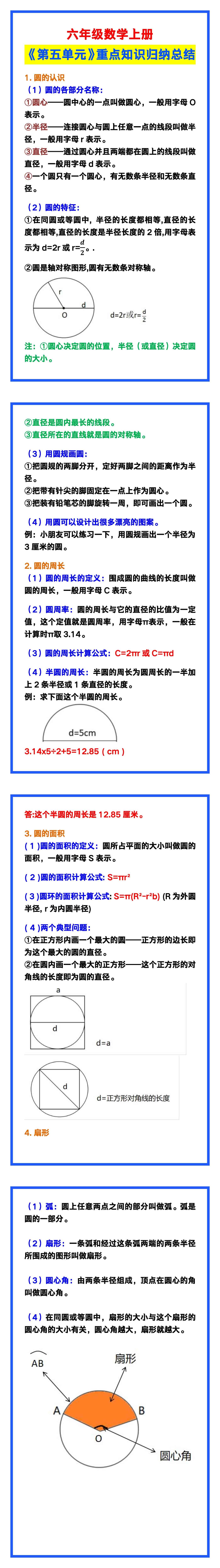 六年级数学上册《第五单元》知识归纳总结，学