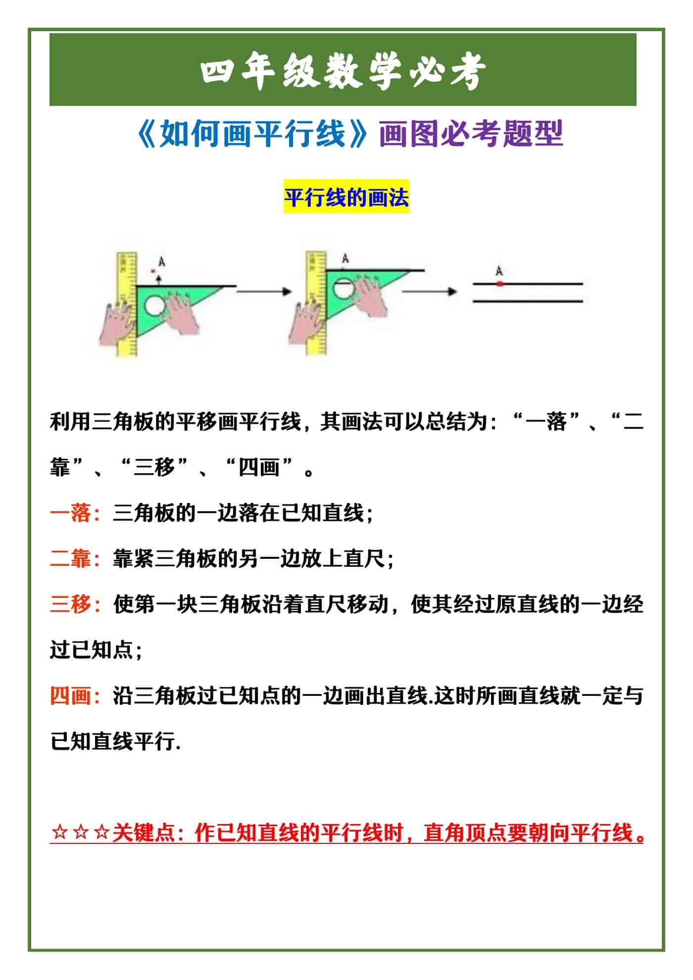 四年级数学必考 《如何画平行线》画图必考题型
