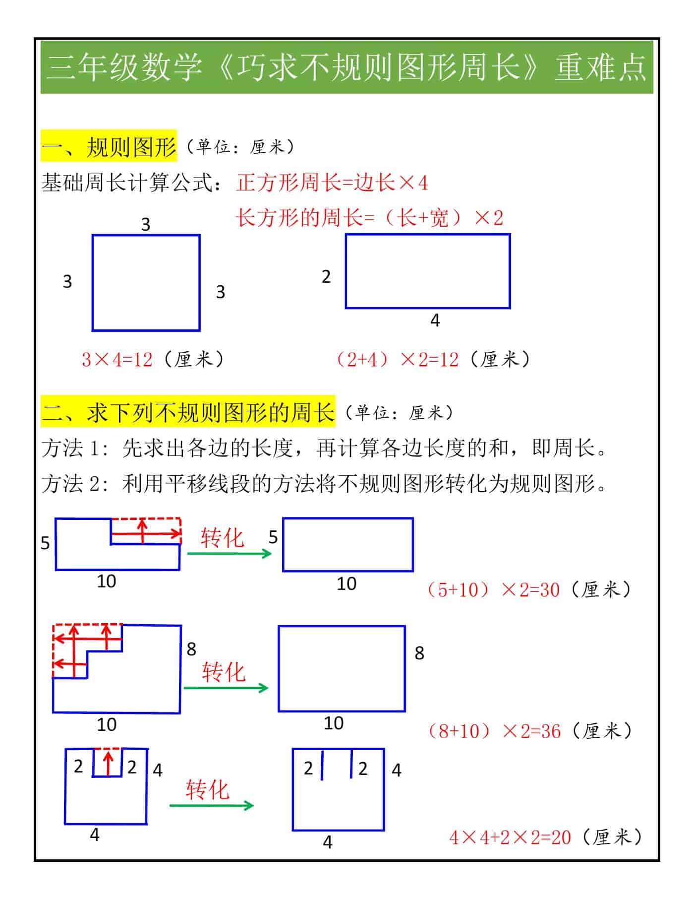 三年级数学《巧求不规则图形周长》重难点