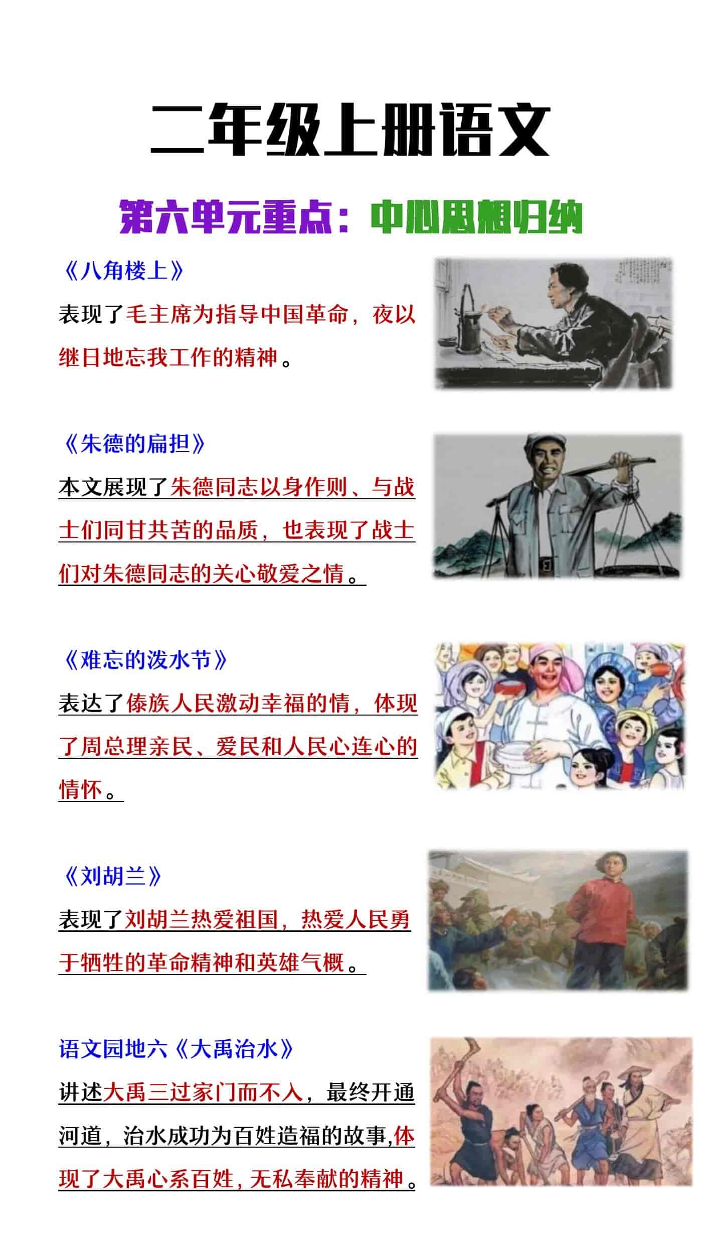 二年级上册语文第六单元中心思想归纳
