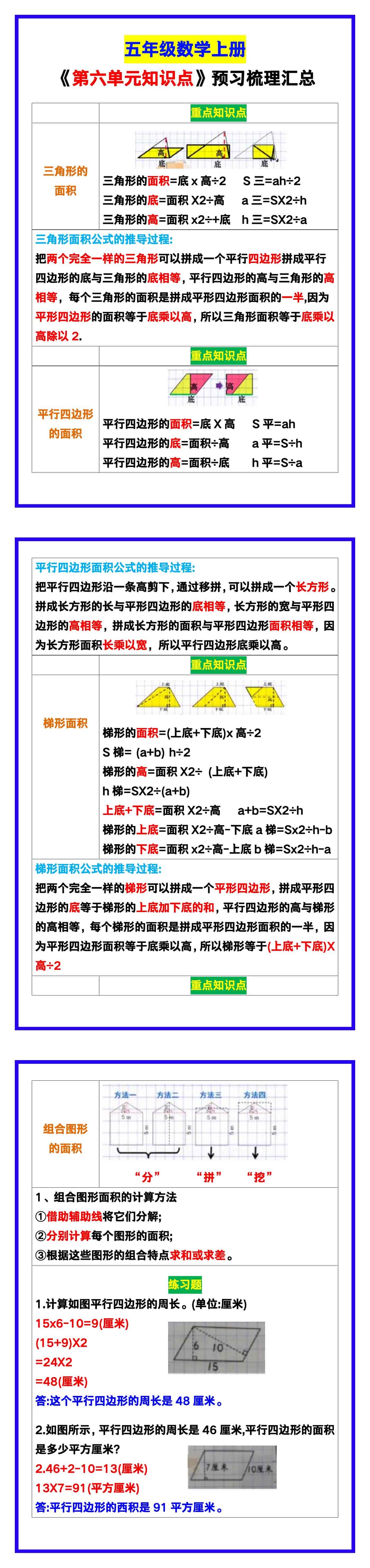 五年级数学上册《第六单元知识点》梳理汇总，
