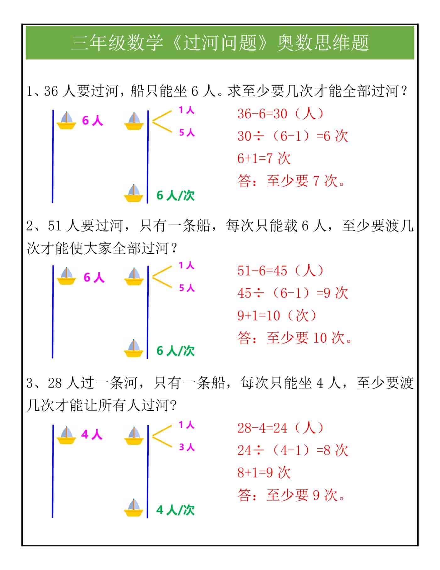 三年级数学《过河问题》奥数思维题
