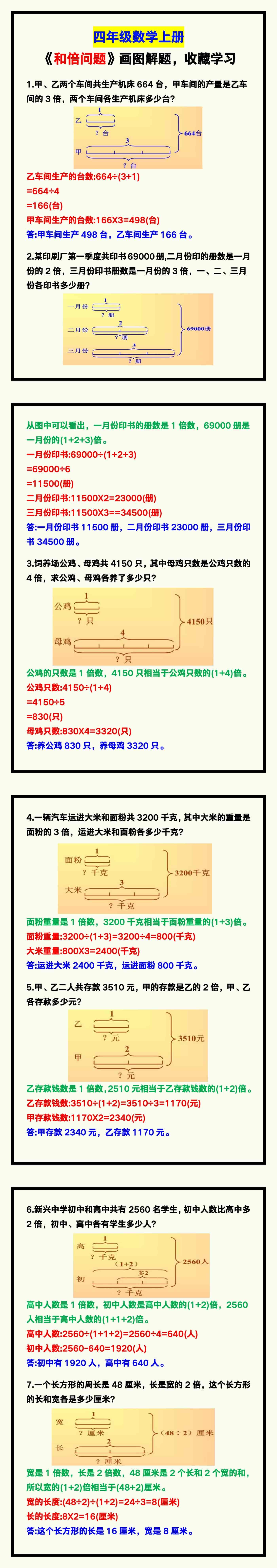 四年级数学上册《和倍问题》画图解题，给孩子