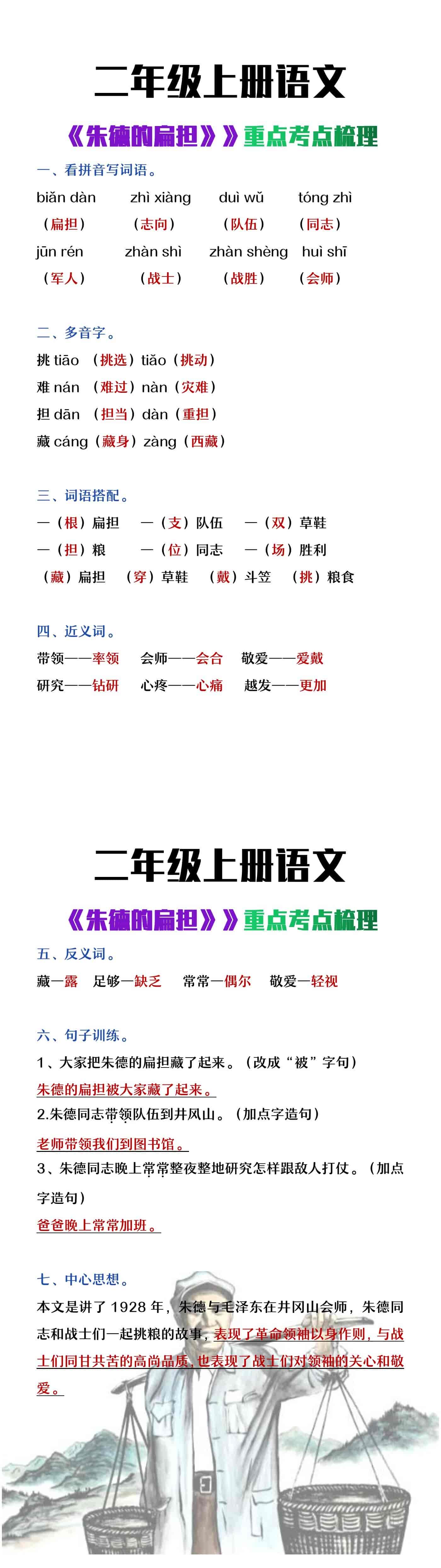 二年级上册语文《朱德的扁担》重点考点梳理