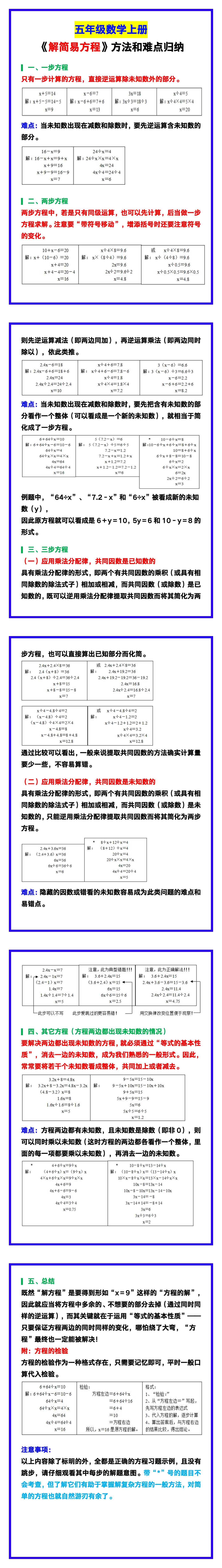 五年级数学上册《解简易方程》方法和难点归纳