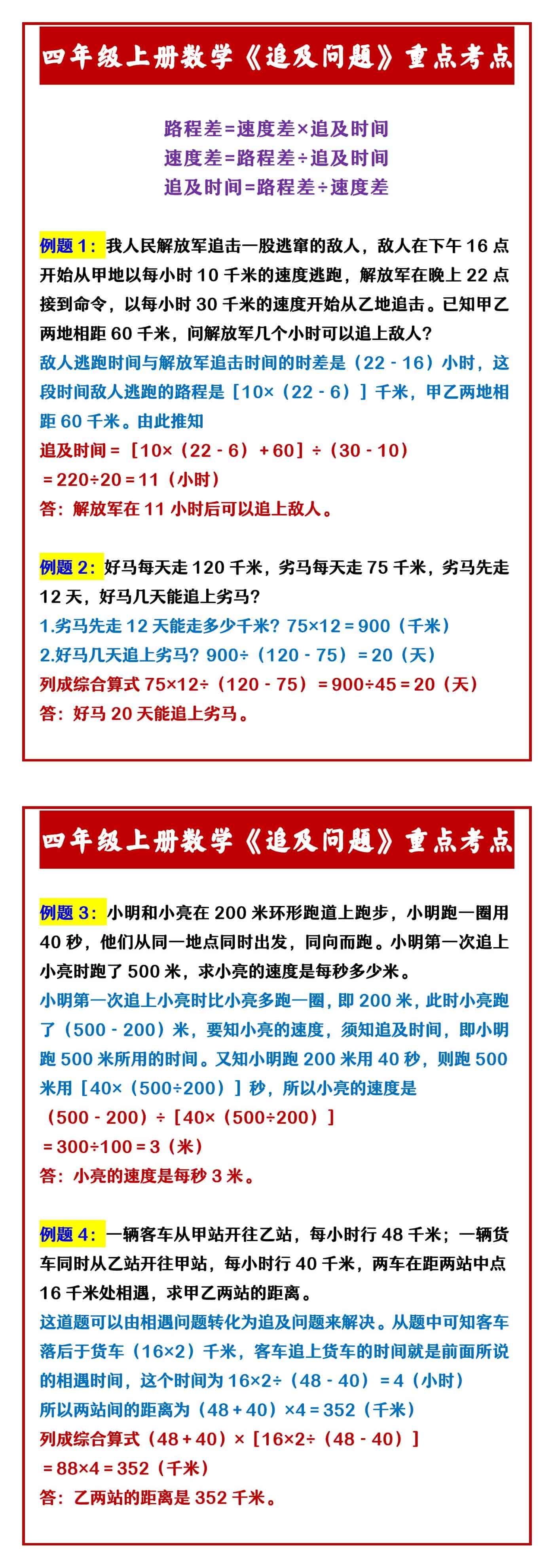 四年级上册数学《追及问题》重点考点
