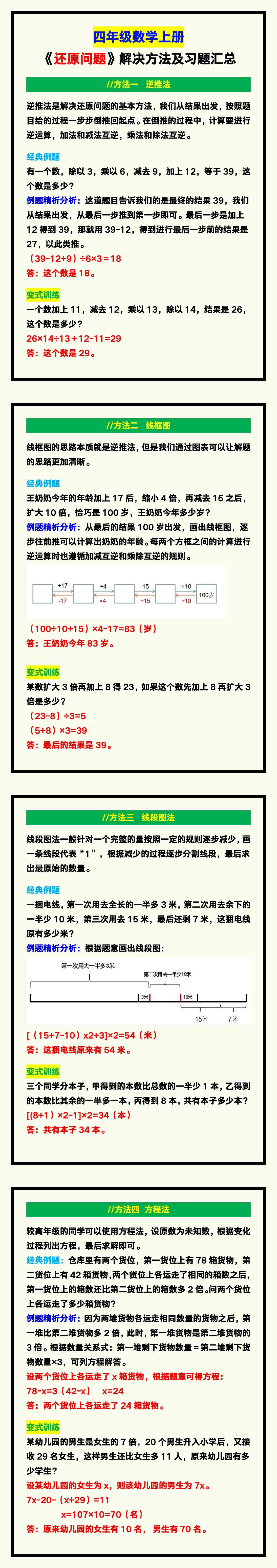 四年级数学上册《还原问题》解决方法及习题！