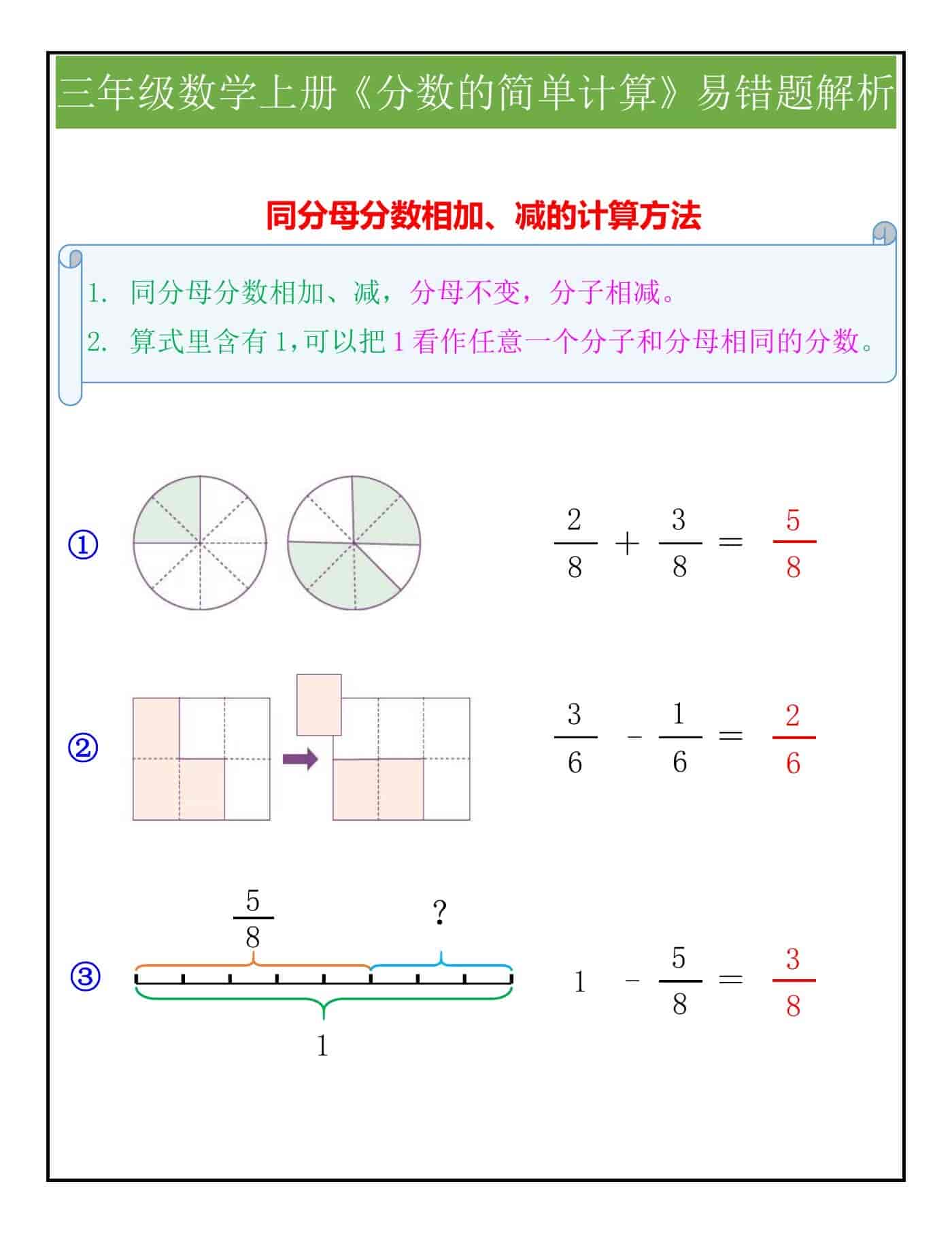 三年级数学上册《分数的简单计算》易错题解析