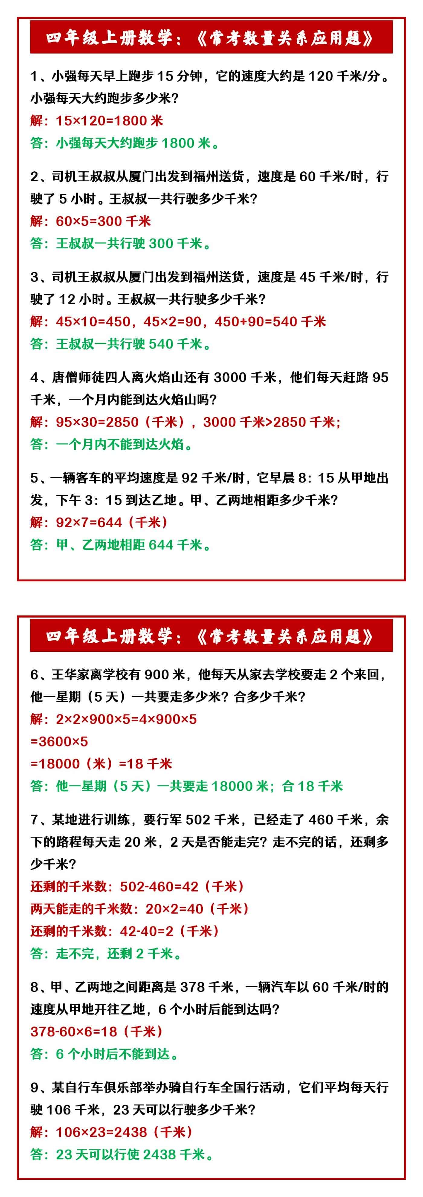 四年级上册数学：《常考数量关系应用题》