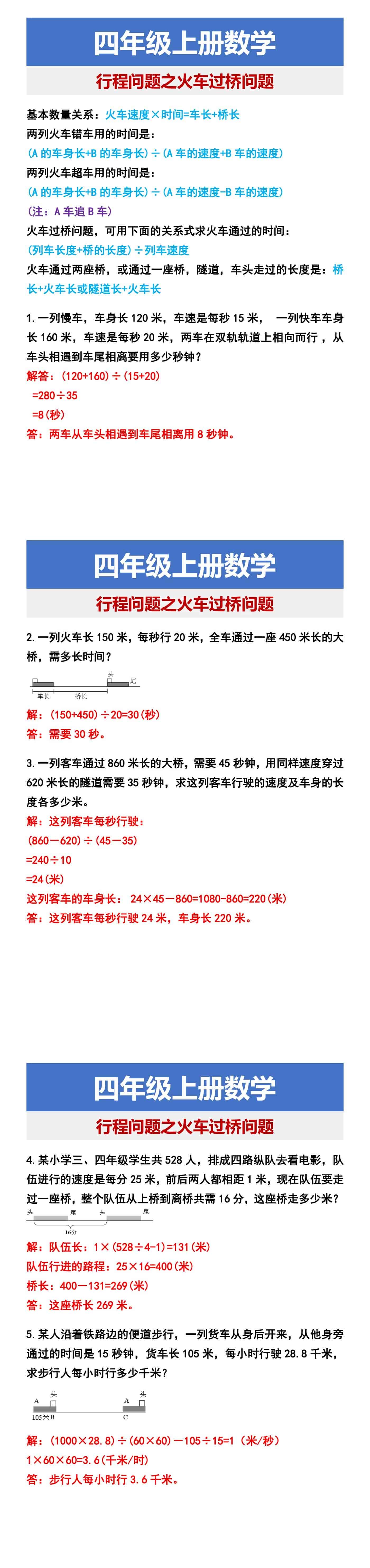 四年级上册数学 行程问题之火车过桥问题