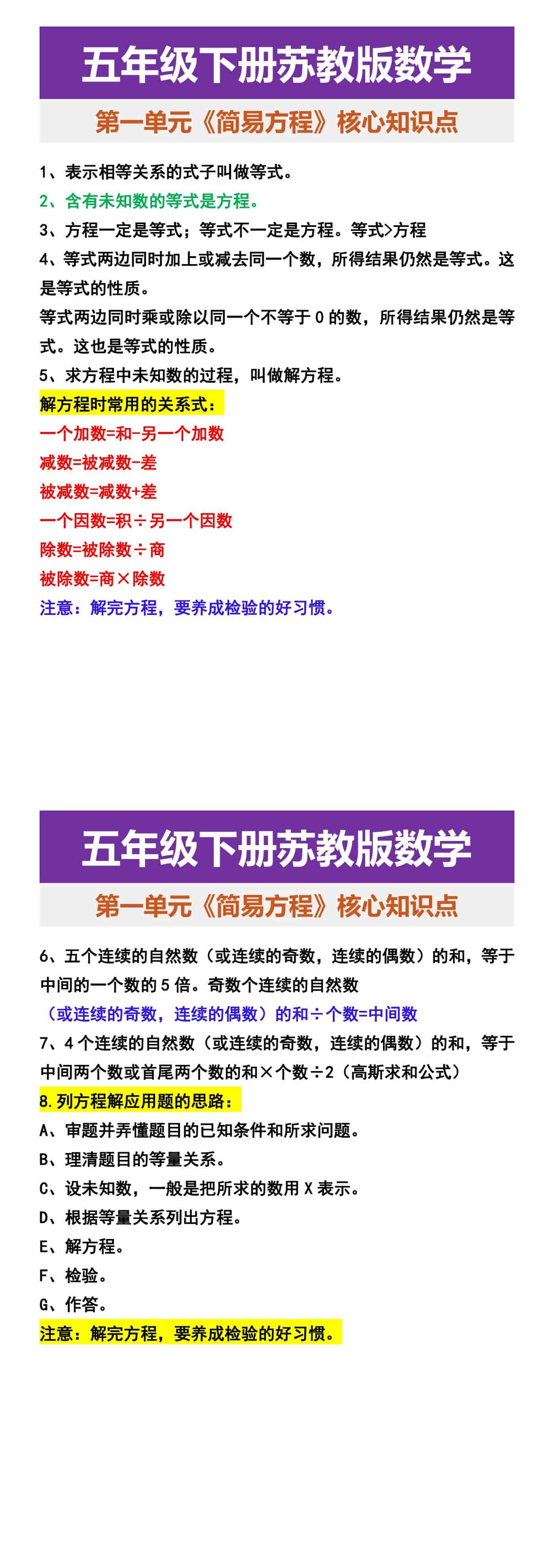 五年级下册苏教版数学 第一单元《简易方程》核