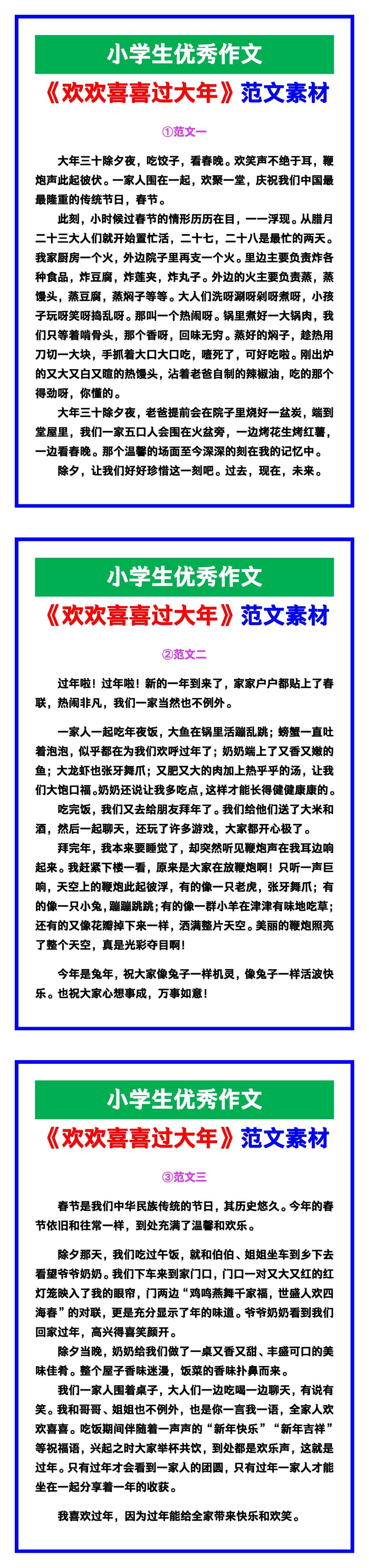 小学生优秀作文《欢欢喜喜过大年》范文汇总，