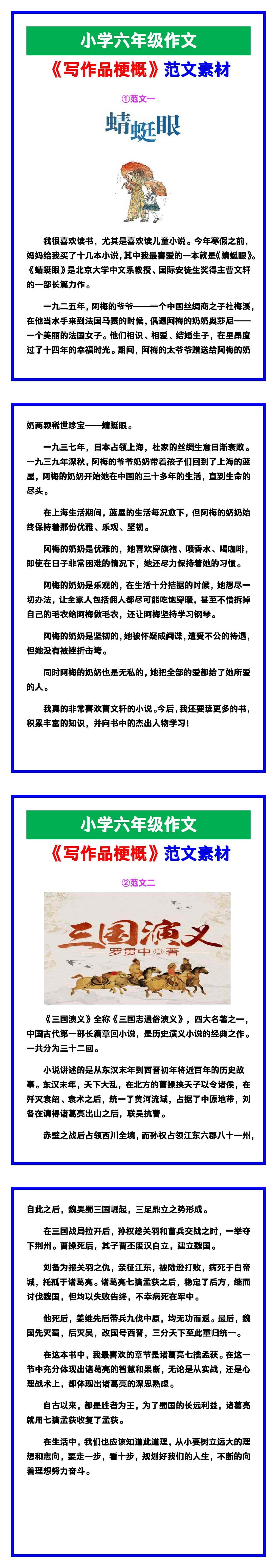 小学六年级作文《写作品梗概》习作范文，收藏