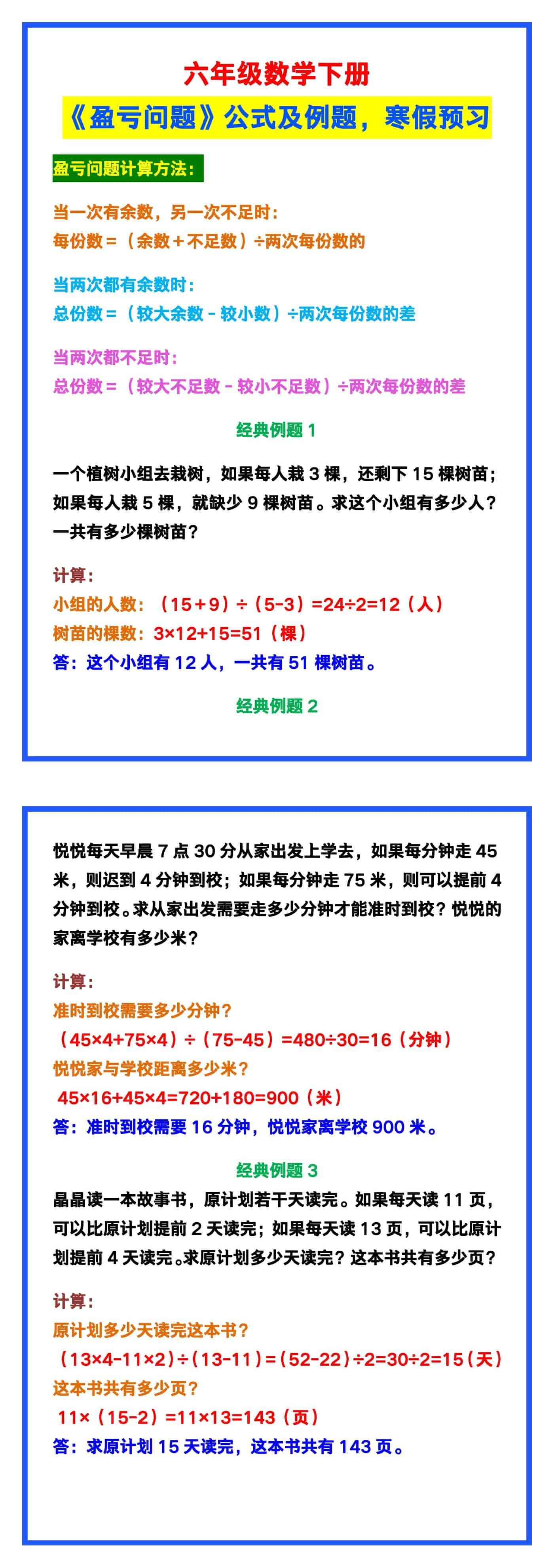 六年级数学下册《盈亏问题》公式及例题！