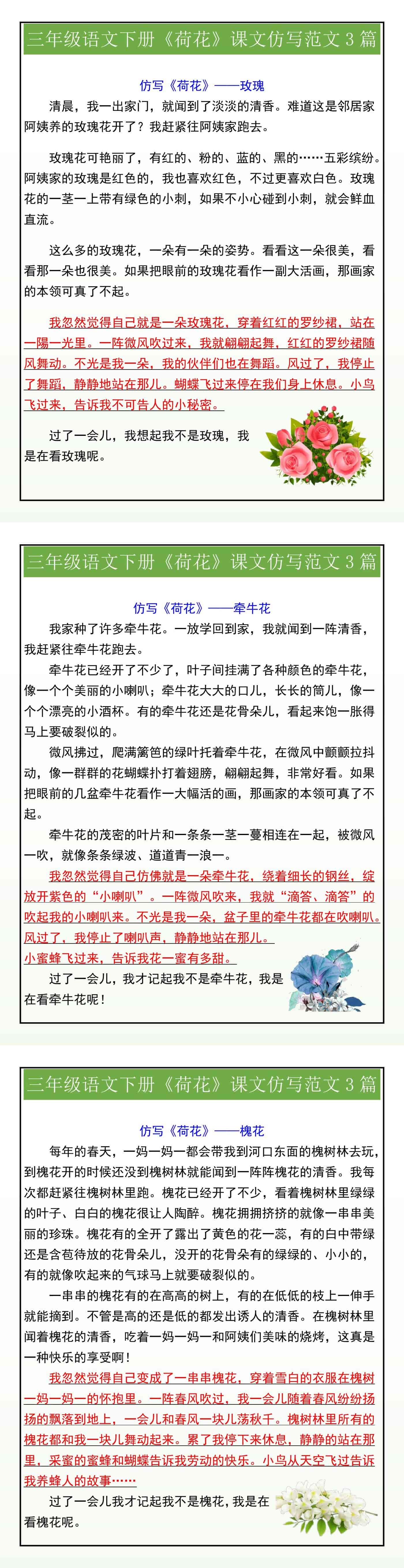 三年级语文下册《荷花》课文仿写范文