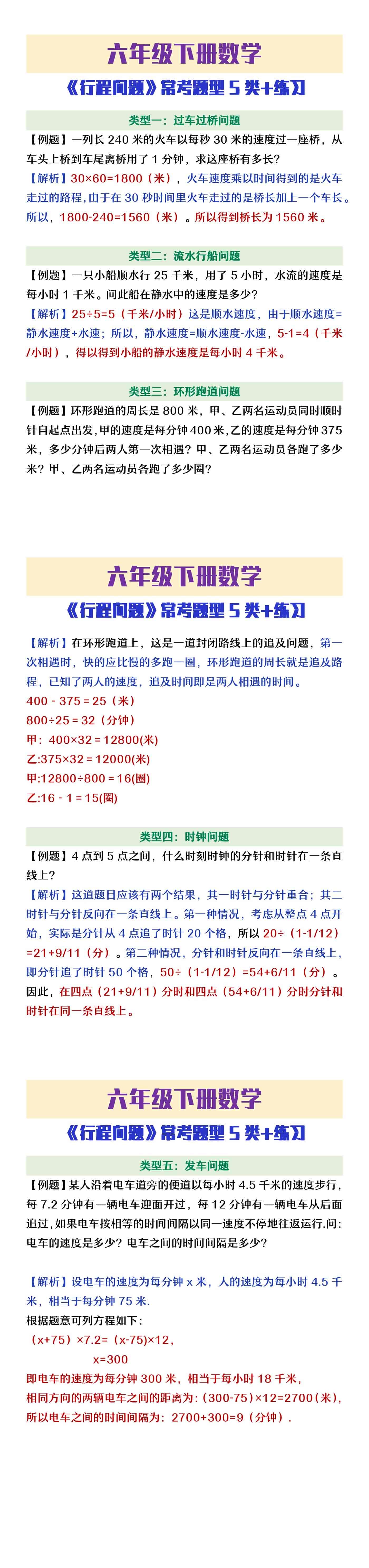 六年级下册数学小升初必考《行程问题》常考题