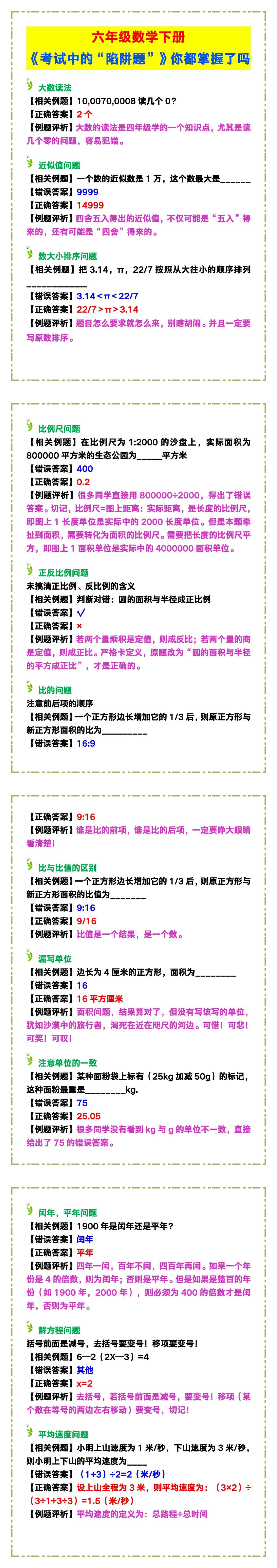 六年级数学下册《考试中的“陷阱题”》，你都