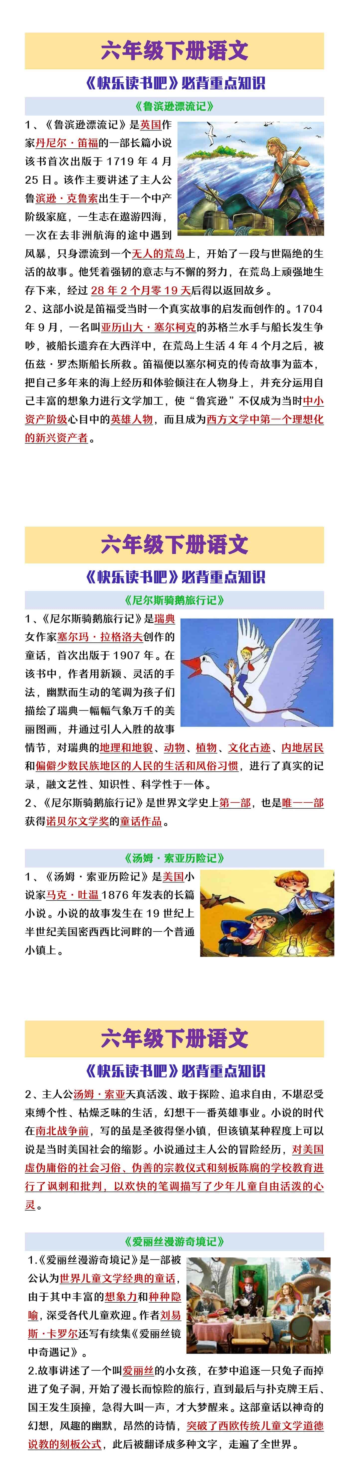 六年级下册语文《快乐读书吧》名著必背重点知