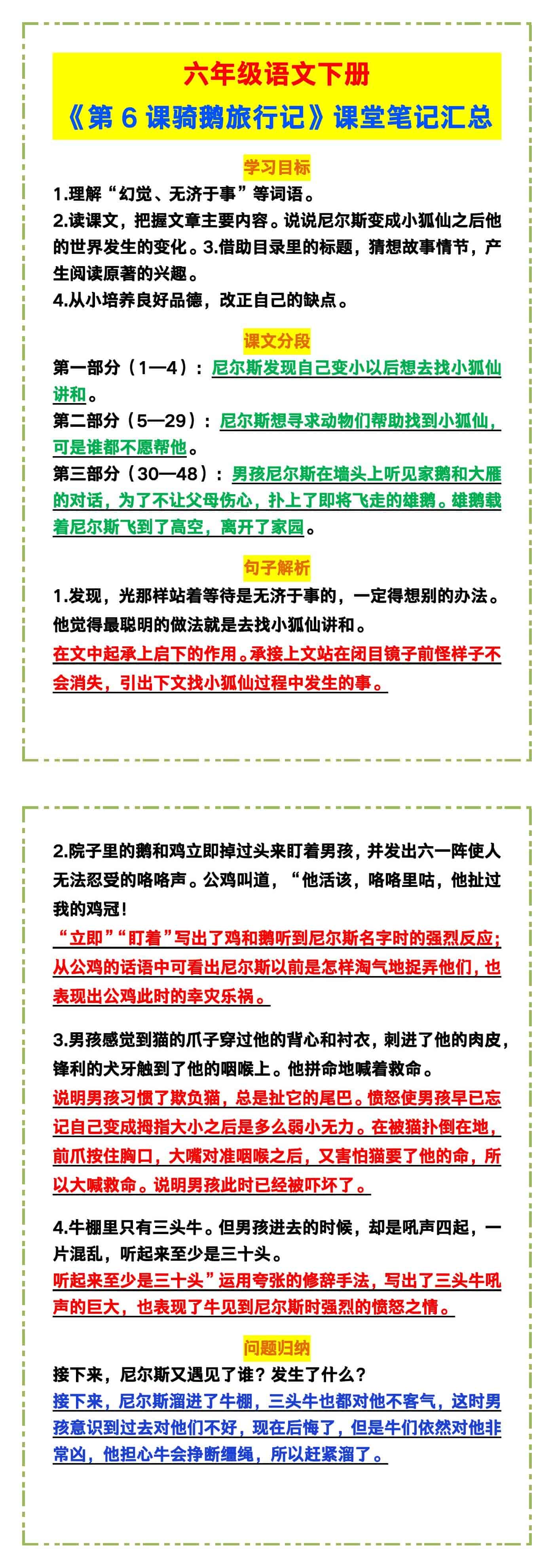 六年级语文下册《第6课骑鹅旅行记》课堂笔记汇