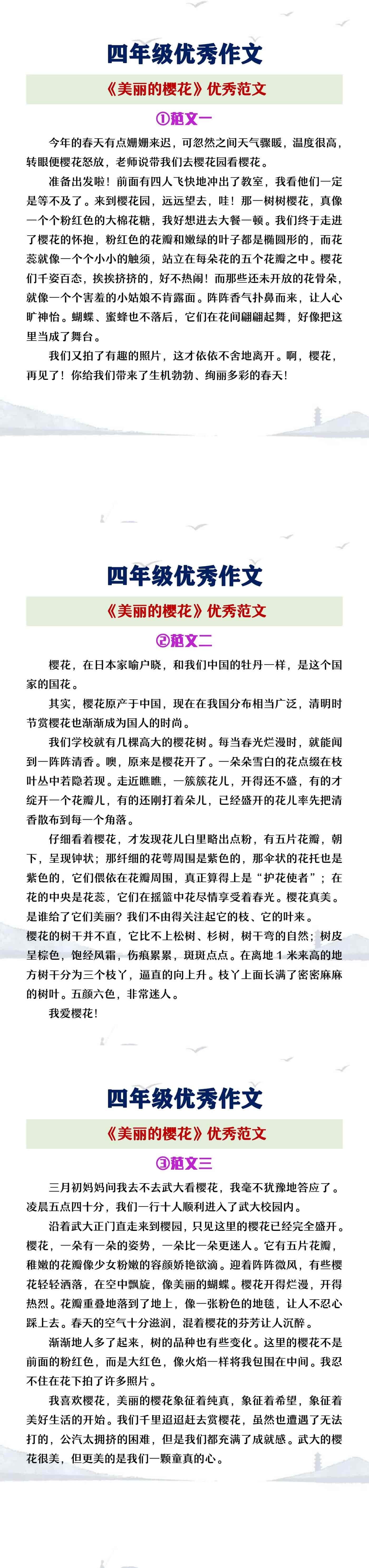 四年级优秀作文《美丽的樱花》优秀范文
