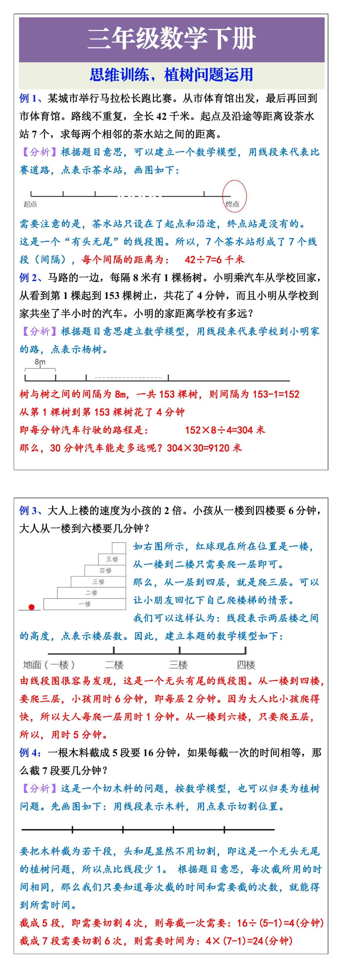 三年级数学思维训练，植树问题运用