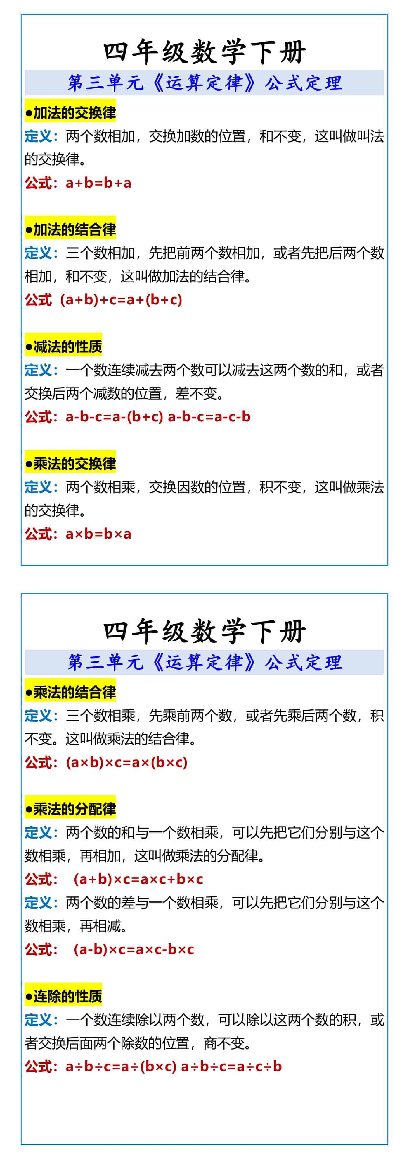 四年级数学下册 第三单元《运算定律》